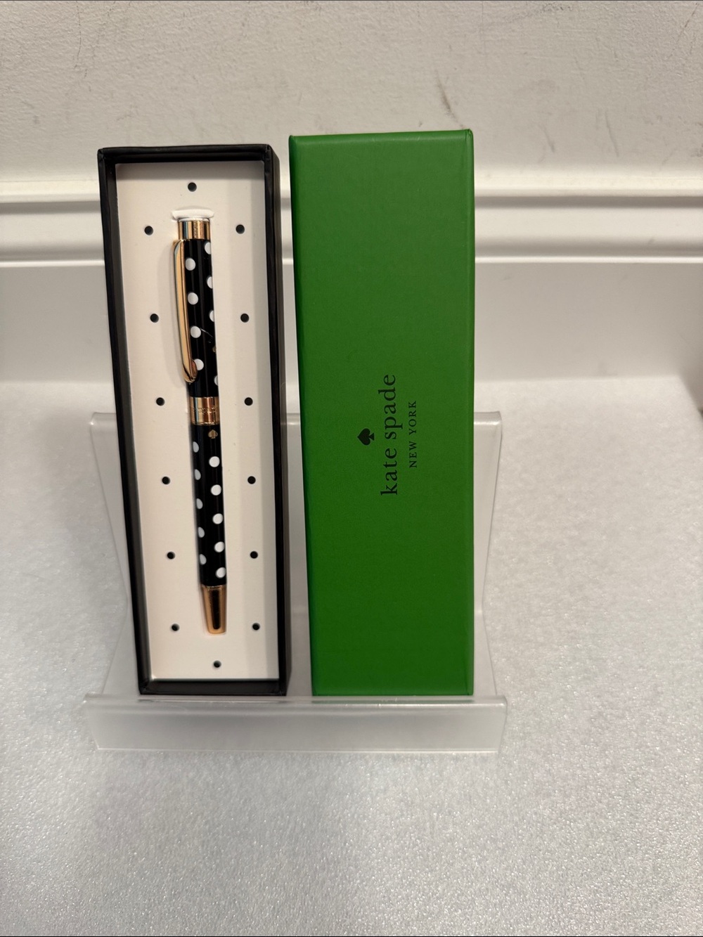kate spade Black and White Polka Dot Ballpoint Pen with Gold Accents